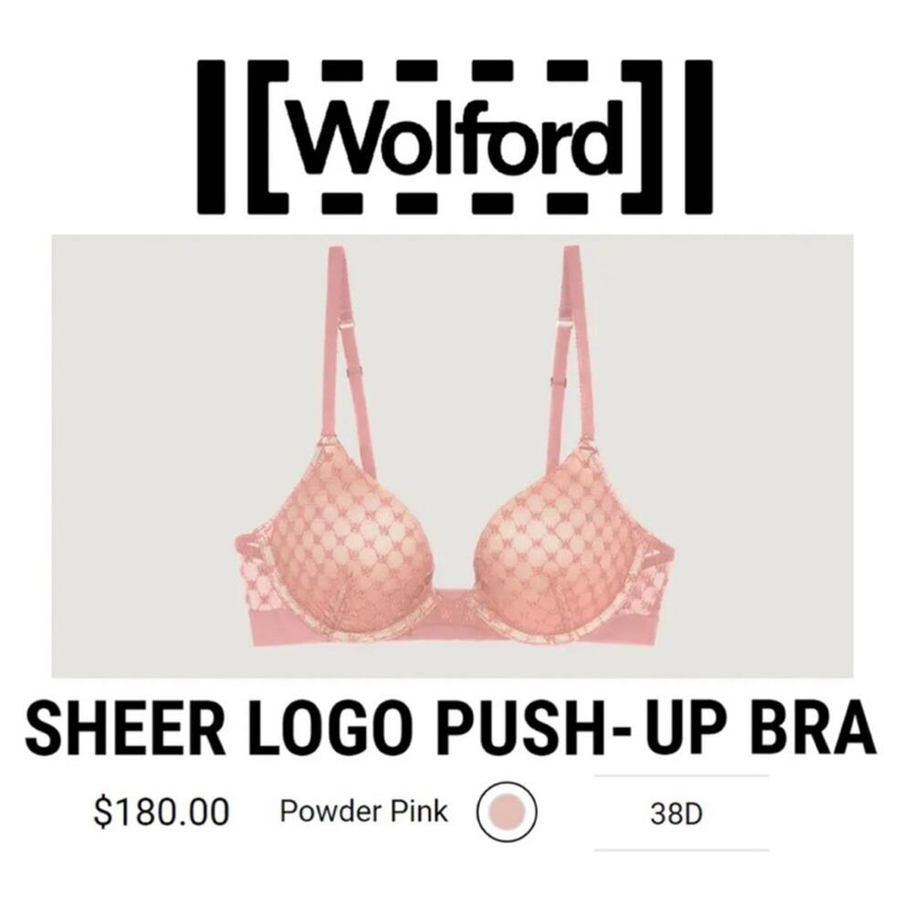 Wolford Sheer Logo Push-Up Bra in Powder Pink NEW 36C